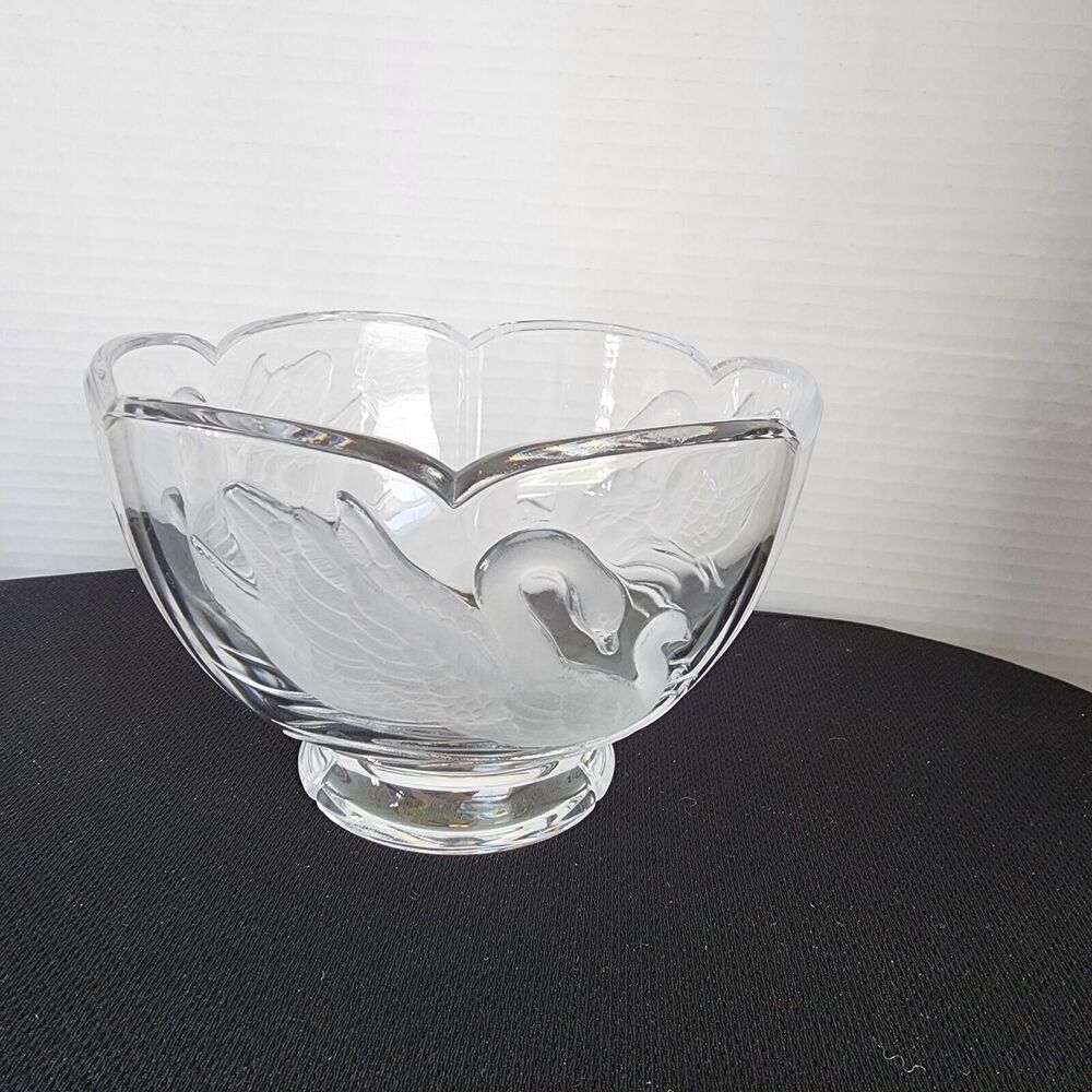 Teleflora Swan Bowl 24% Lead Crystal Clear & Frosted Glass Candy Dish Gift Vtg